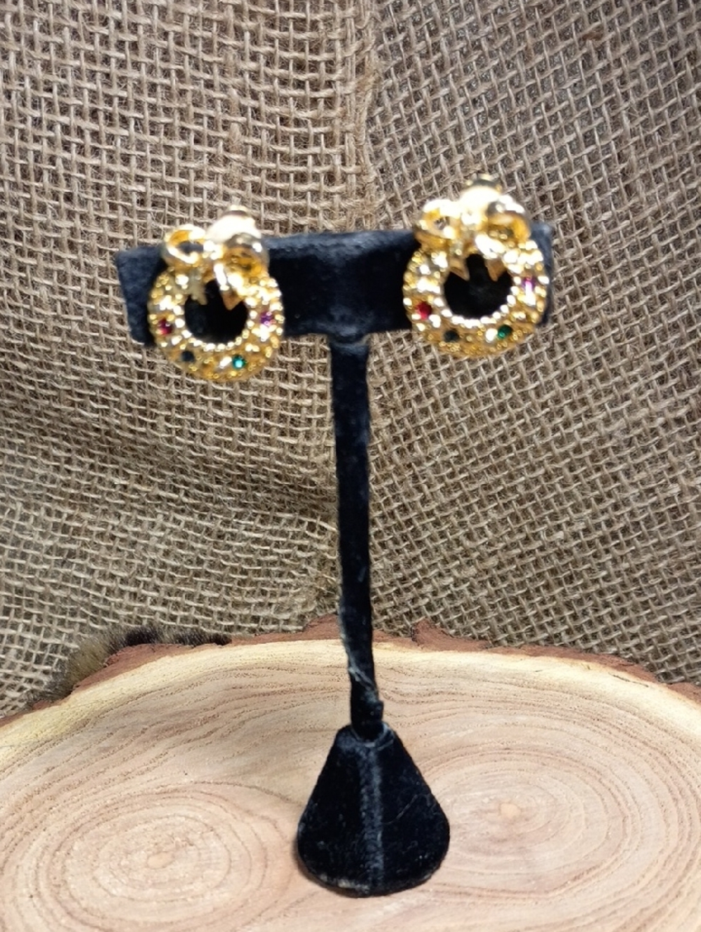 Gold-Tone Wreath Stud Earrings with Multicolor Stones - Women Jewelry